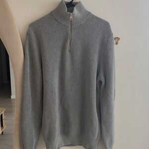 Zara Men's Ribbed Half-Zip Sweater - Gray